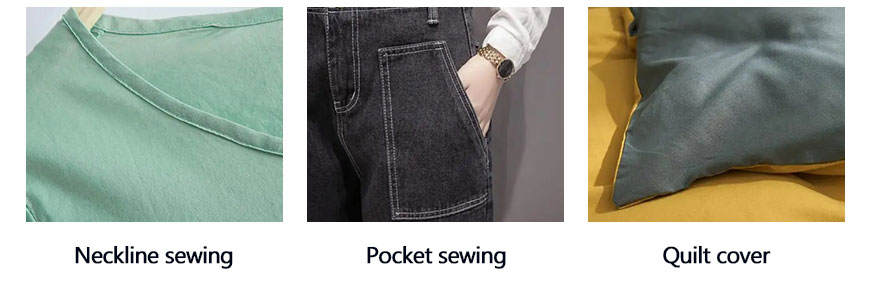 Costura de escote, costura de bolsillos, funda de edredón.