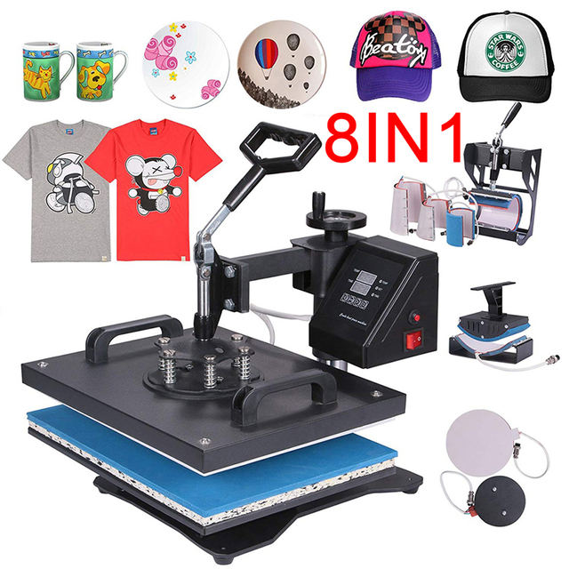 Máquina de prensado por transferencia de calor de tipo combinado DS-8 en 1 para camiseta, taza, gorra, sombrero, placa, caja, bolsa, impresión por sublimación