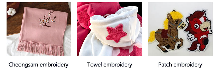 Bufandas, bordados de toalla, parches.
