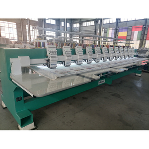 Máquina de bordado Industrial de tela múltiple, 12 cabezales, 9 agujas, bordado plano con logotipo de camiseta usada
